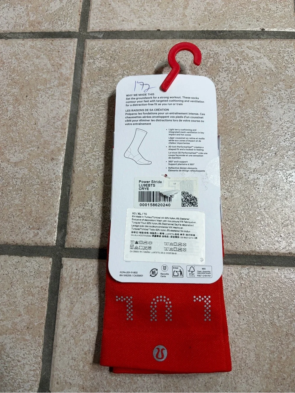 NWT Lululemon Power Stride Socks *Crew Length *Reflective (Cherry Ember) Size XL